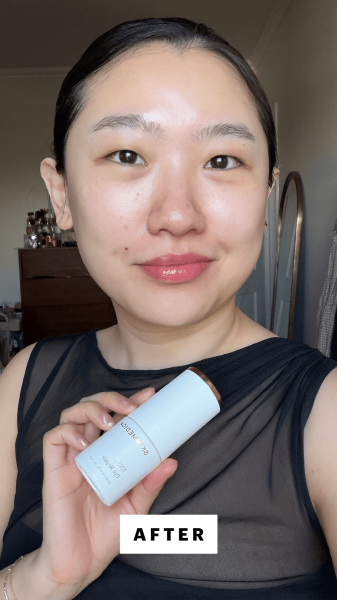 Han after applying the SkinMedica TNS Eye Repair